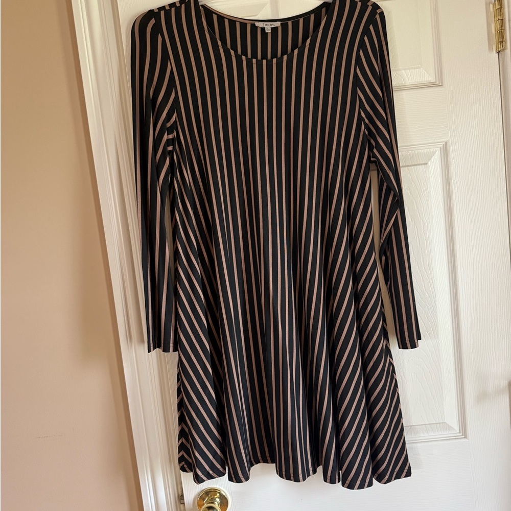 Black and Tan Striped Long Sleeve Dress